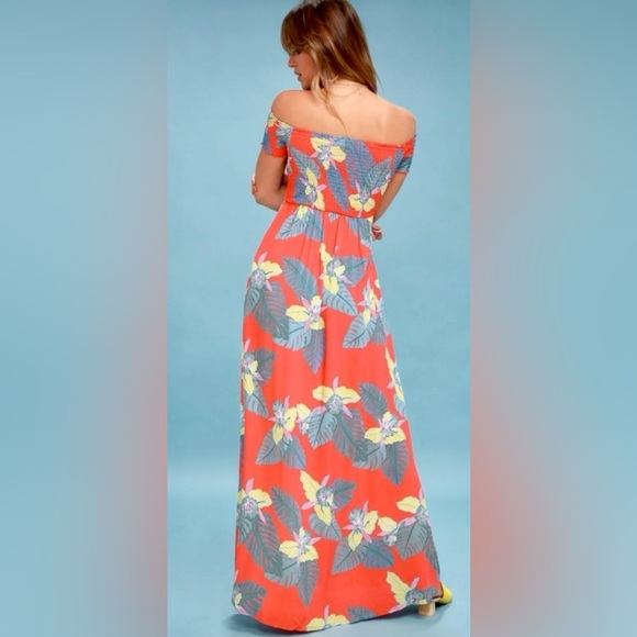 Lulu’s Patsy Off Shoulder Aloha Maxi Dress w Smocked Bodice & High Front Slit - Picture 8 of 8